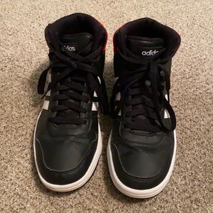 Adidas Black White and Red Hightops
